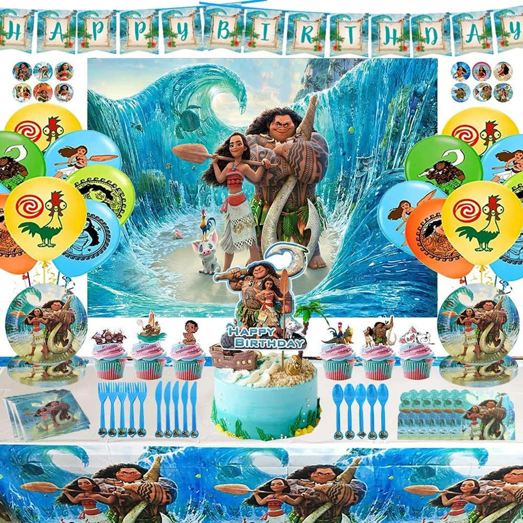 Bootesun 120PCS Moana 2 Birthday Decorations, Cute Cartoon Character Birthday Supplies, Party Supplies Set Include Banner, Balloons, Cake Cupcake Toppers, Moana 2 Birthday Party Decors for Teens Fans