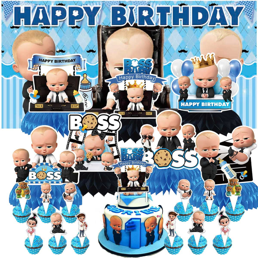 Boss Baby White Boy Party Decorations Decor Supplies Honeycomb Centerpieces Table Toppers Cake Toppers for Birthday Photo Props