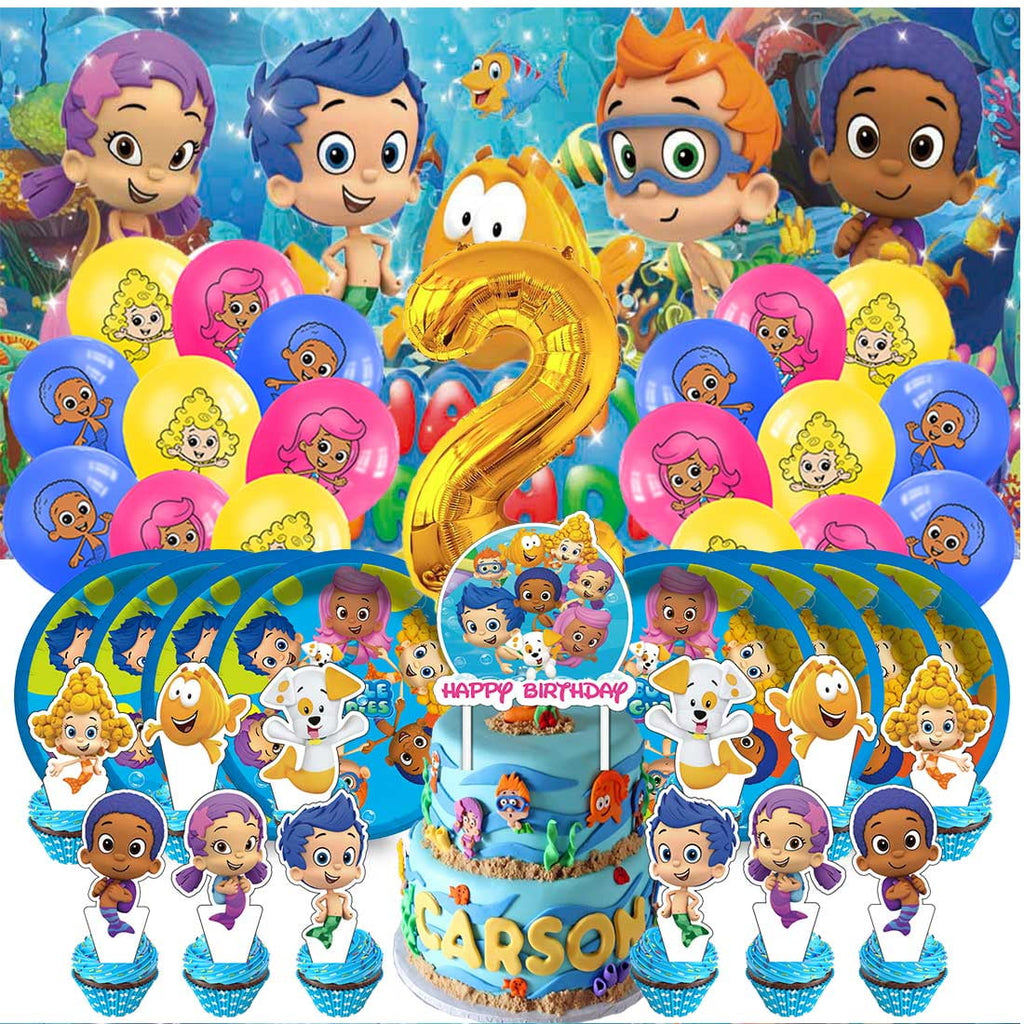 Bubble Guppies Balloons Party Supplies 2nd Decor Tableware Birthday Cake Topper Decorations Banner Backdrop