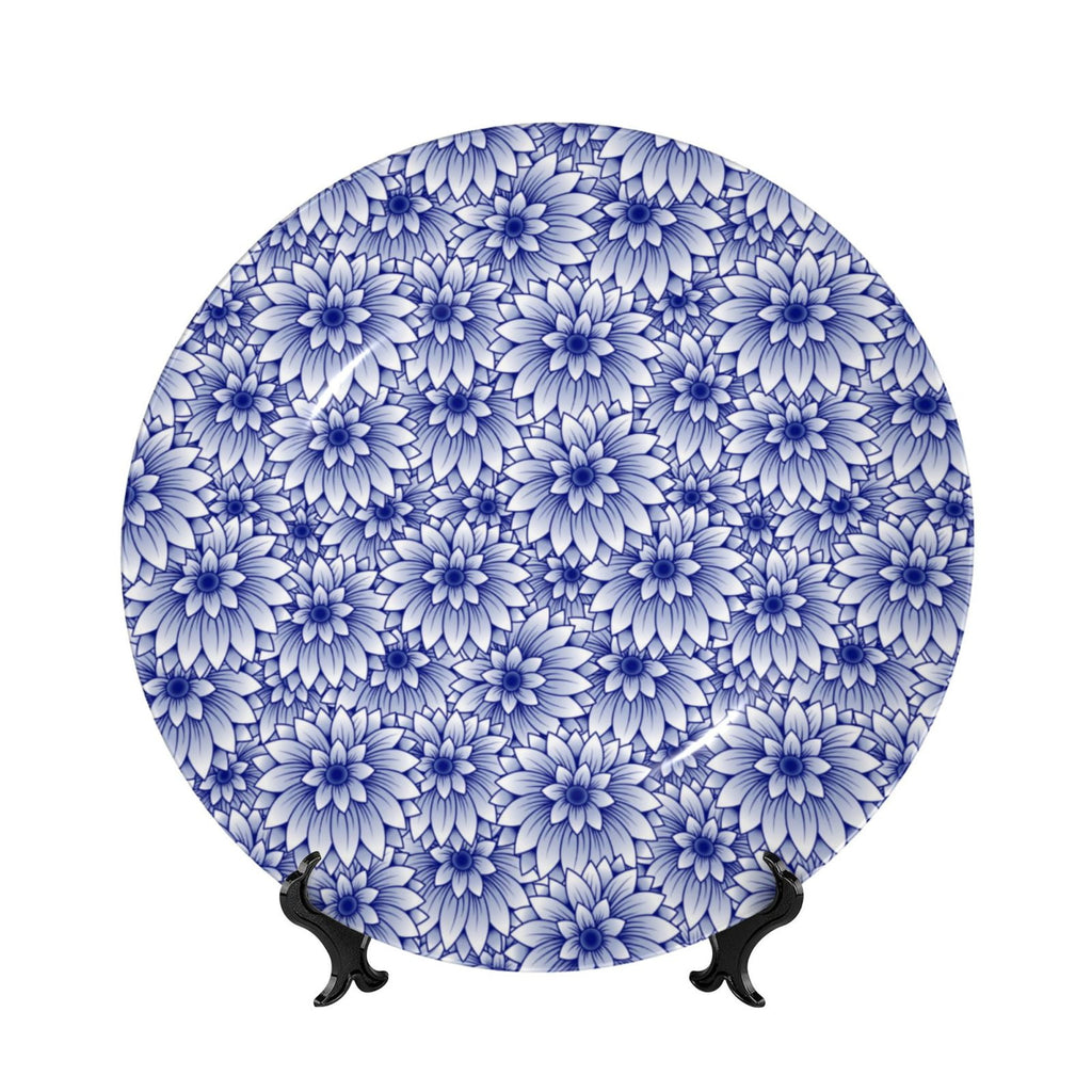 Cauagu Blue And White Flowers Print Bone China Decorative Plate, Wall Mount Plate Holiday Decor Decorative Ceramic Plates with Stand Elegant Household Plates Decorative-6in