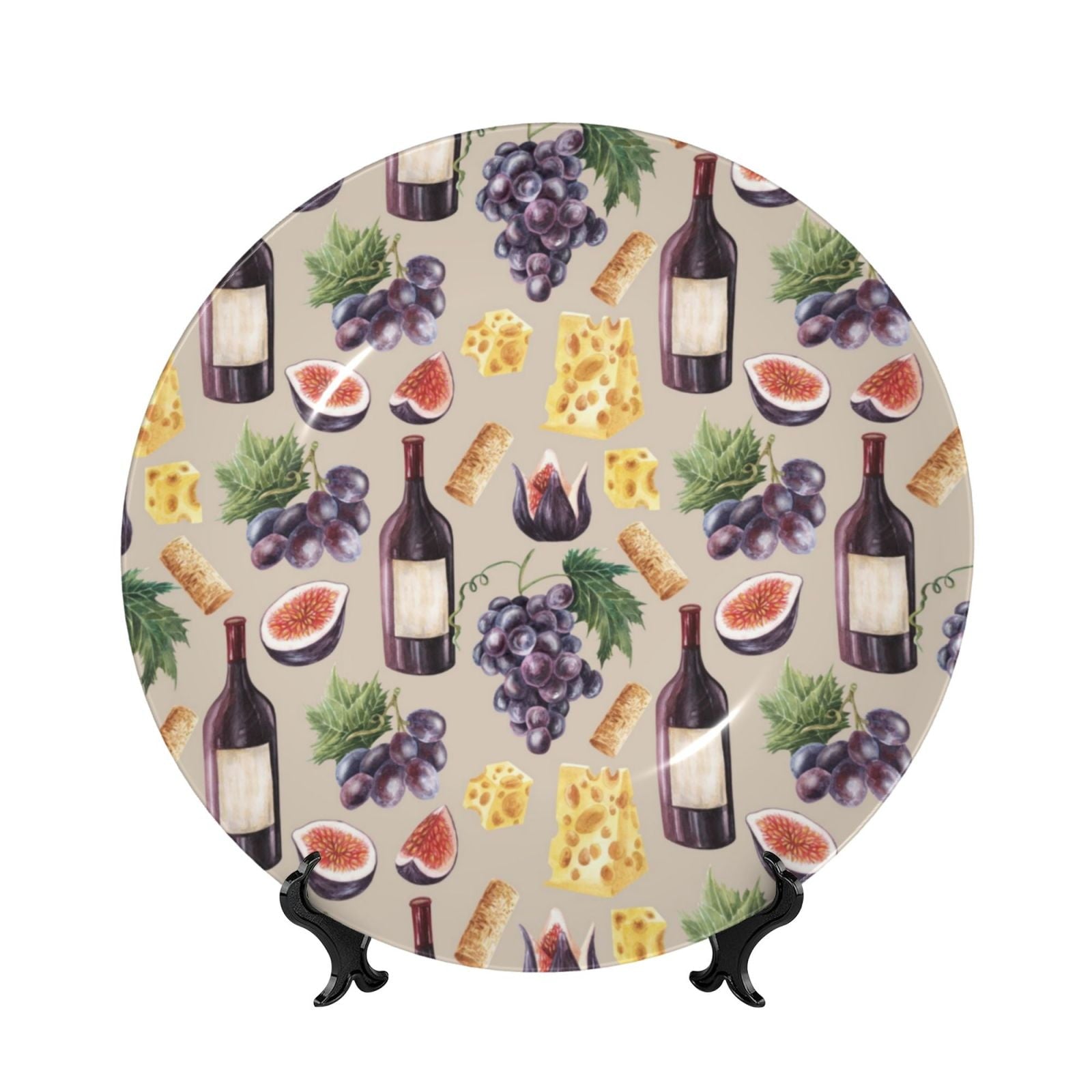 Cauagu Glasses Of Red Wine Print Bone China Decorative Plate, Wall Mount Plate Holiday Decor Decorative Ceramic Plates with Stand Elegant Household Plates Decorative-7in