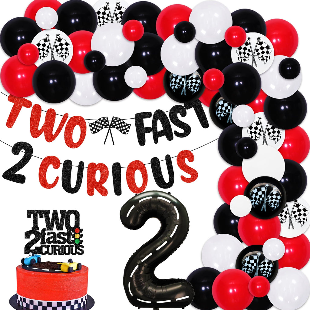 Cheereveal Racing Car 2nd Birthday Decoration Kit, 50 Balloons, Banner & Topper