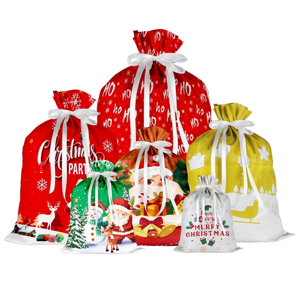 Christmas Drawstring Gift Bags Assorted Sizes, 34Pcs Bulk Holiday Wrapping Bags, Reusable Fabric Xmas Presents Bags, Suitable as Favor & Goody Bags in Small/Medium/Large/Extra Large/Huge Sizes&nbsp;