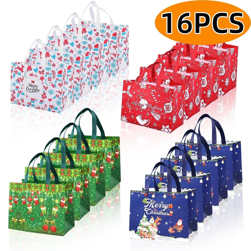 Christmas Gift Bags with Handle Large Reusable Holiday Shopping Bags for Xmas Gifts Wrapping Party Supplies 12.6×9.84×6.69 in 16Pcs