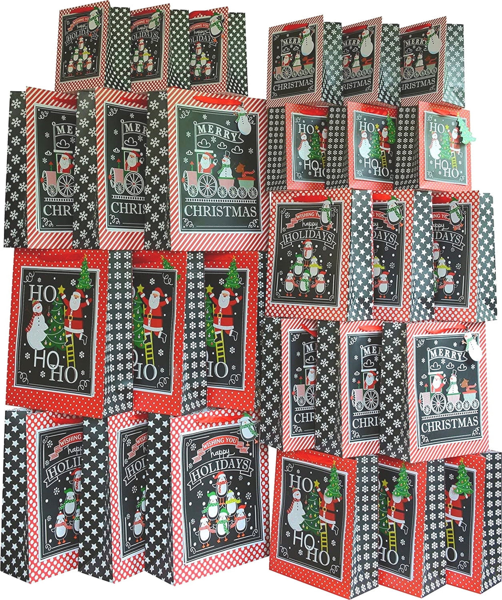 Christmas Gift Bags with Holiday Prints - Large Scale Holiday Design Packages - Easy Gift Storing & Wrapping for Christmas - Pack of 27
