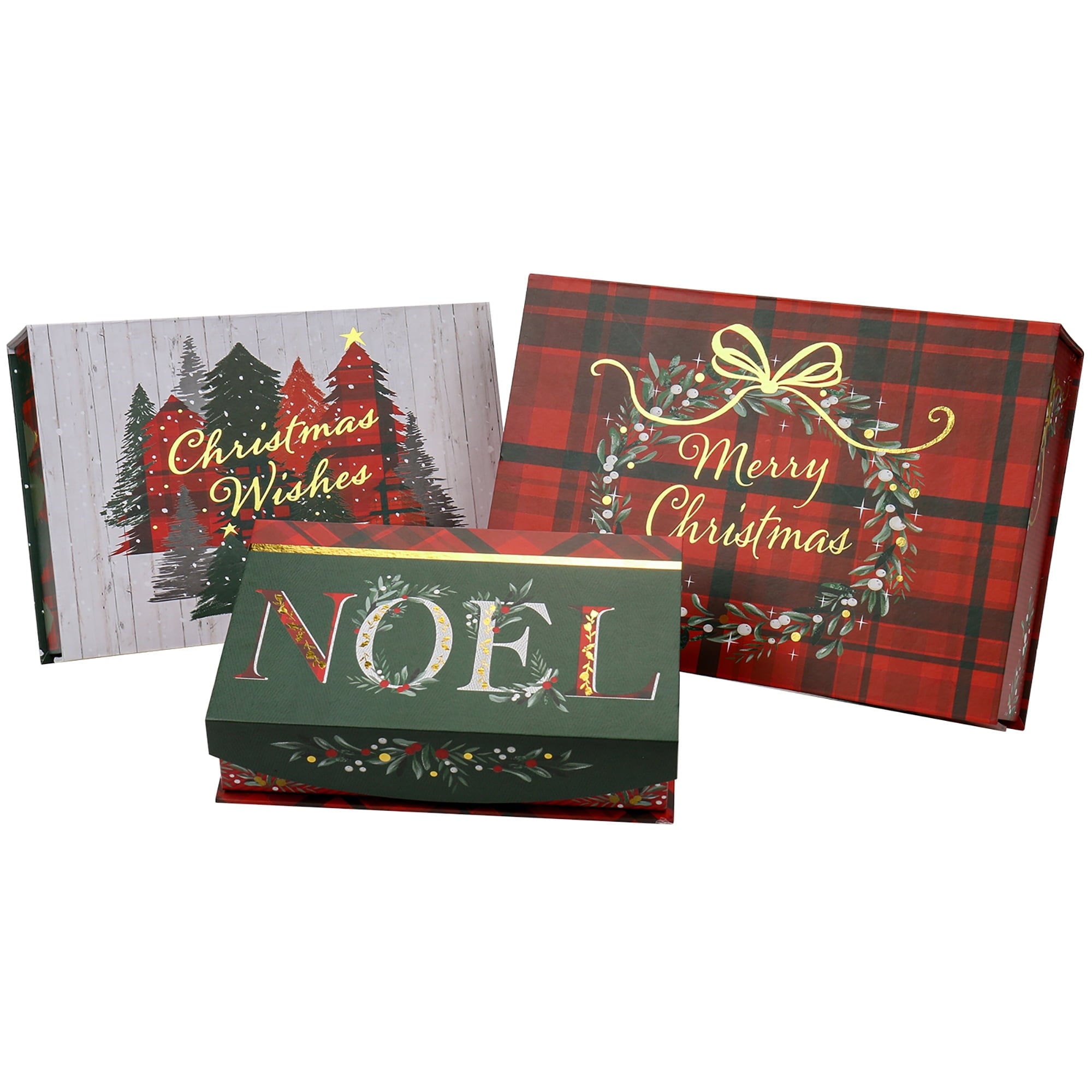 4 Pack Christmas Gift Boxes with Lids Nesting Square Box Set in Bows Decor Designs for Christmas Holiday Birthday Wedding Present