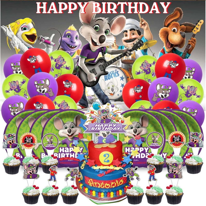 Chuck e Cheese Party Supplies Balloons Tableware Birthday Decorations Plates Banner Cake Topper Backdrop
