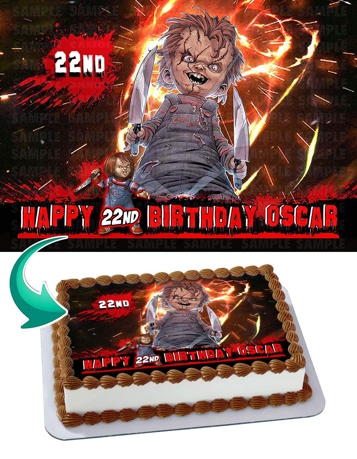Chucky - Edible Cake Topper - 11.7 x 17.5 Inches 1/2 Sheet rectangular