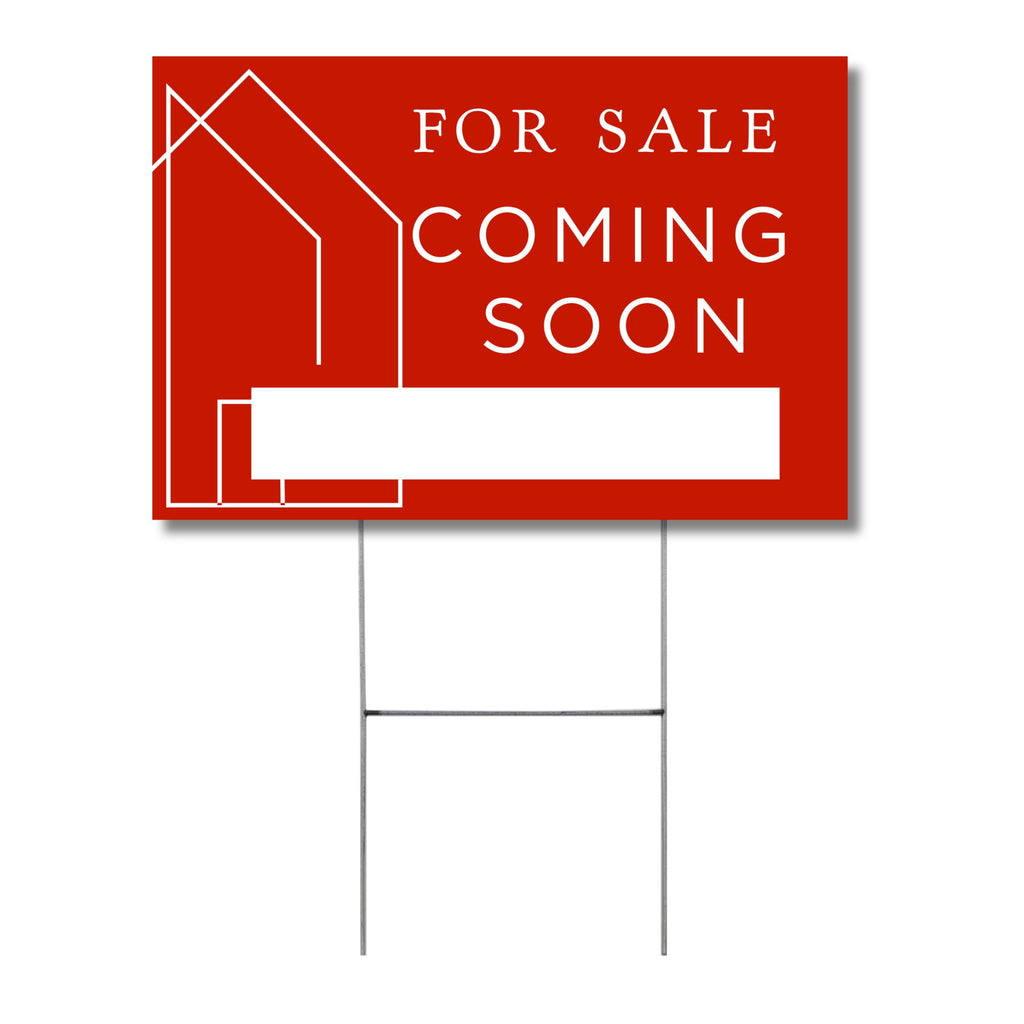Coming Soon Real Estate Sign for Home  12 x 18 Yard Sign with H Frame Stake Home Double Sided Open House Realtor For Sale by Owner Classy Red White Minimalist Modern