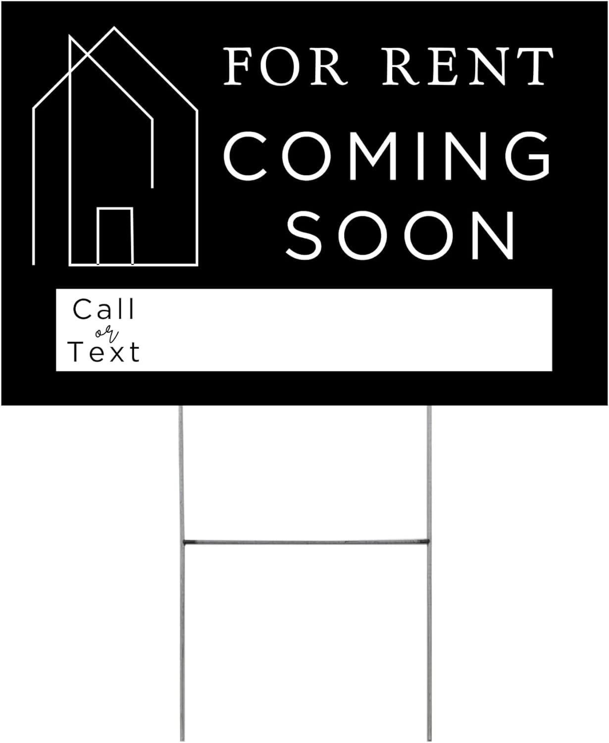 Coming Soon For Rent Real Estate Sign for Home  12 x 18 Yard Sign with H Frame Stake Home for Sale Double Sided Open House Realtor For Rent by Owner Classy White Minimalist Modern