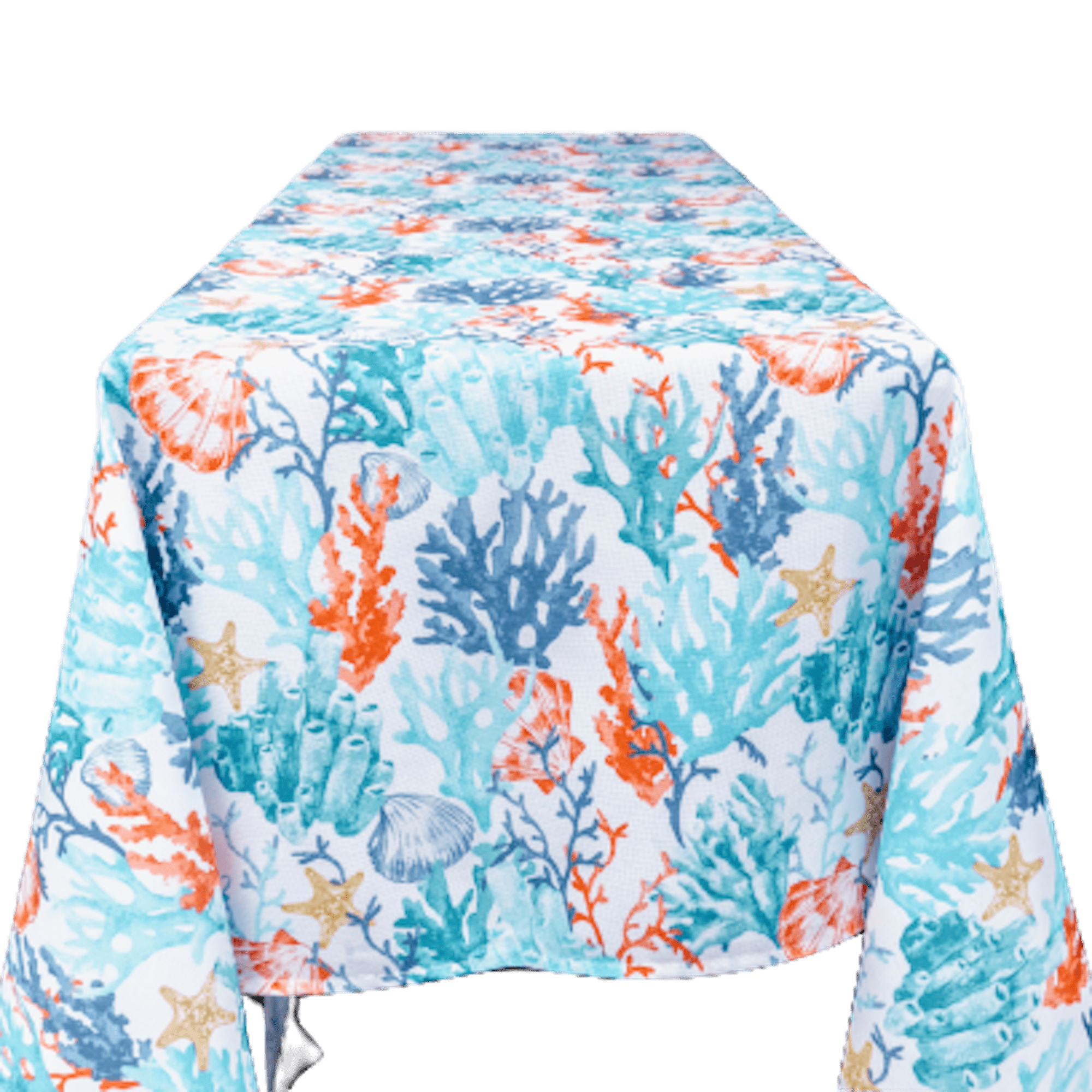 Coralee Ocean Coral Heavyweight Indoor Outdoor Stain/Liquid Resistant 100% Polyester Tablecloth 70" Round Umbrella