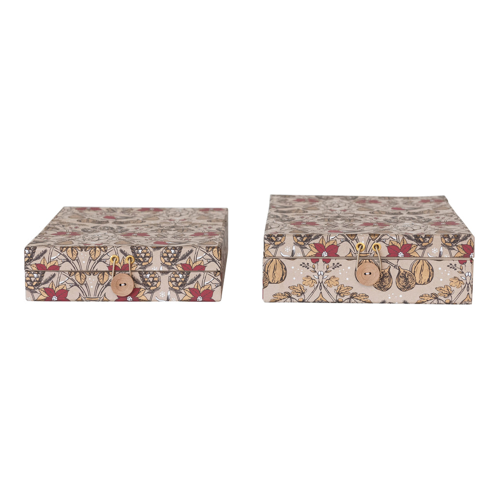 Creative Co-Op Floral Wide Paper Gift Boxes Set, Multicolor, Set of 2