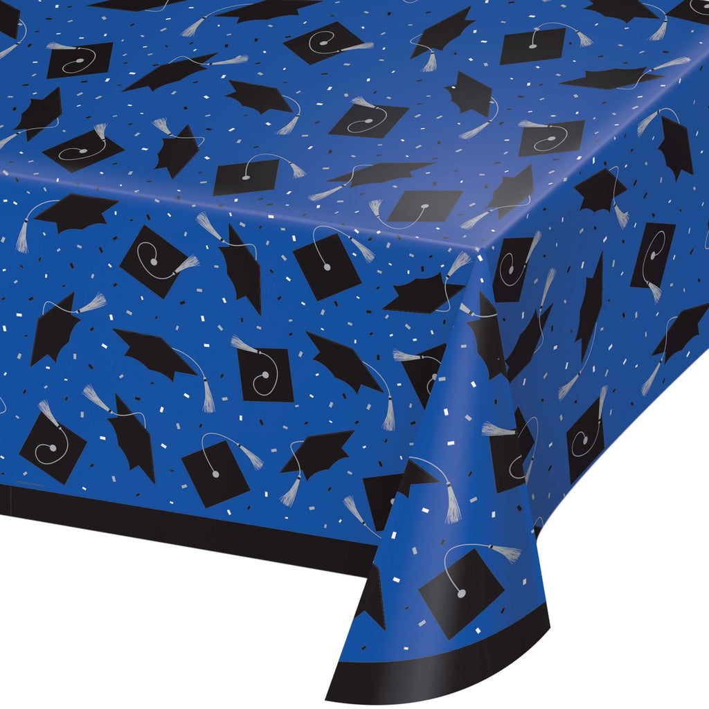 Creative Converting School Spirit Blue Graduation Plastic Tablecloths, 3 ct.