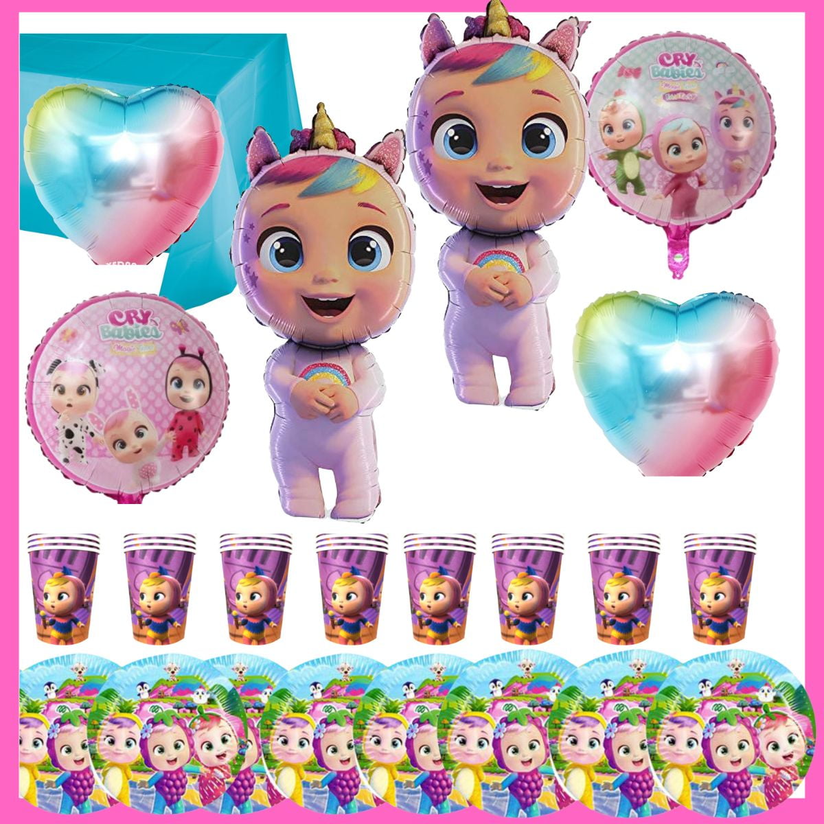 Cry Babies Party Decoration Set (23pcs) - Giant Balloons, Character Rounds, Tableware, Free Cover