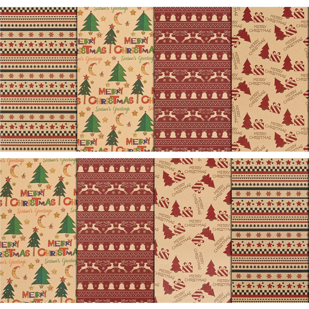 DAZLUTE 20 Sheets Christmas Wrapping Paper Red Snowflake/Xmas Tree Elk/Bell Printed Art Paper 27.6 x 19.7 Inch Xmas Folded Flat Gift Wrap Paper for Winter Holiday Birthday Party