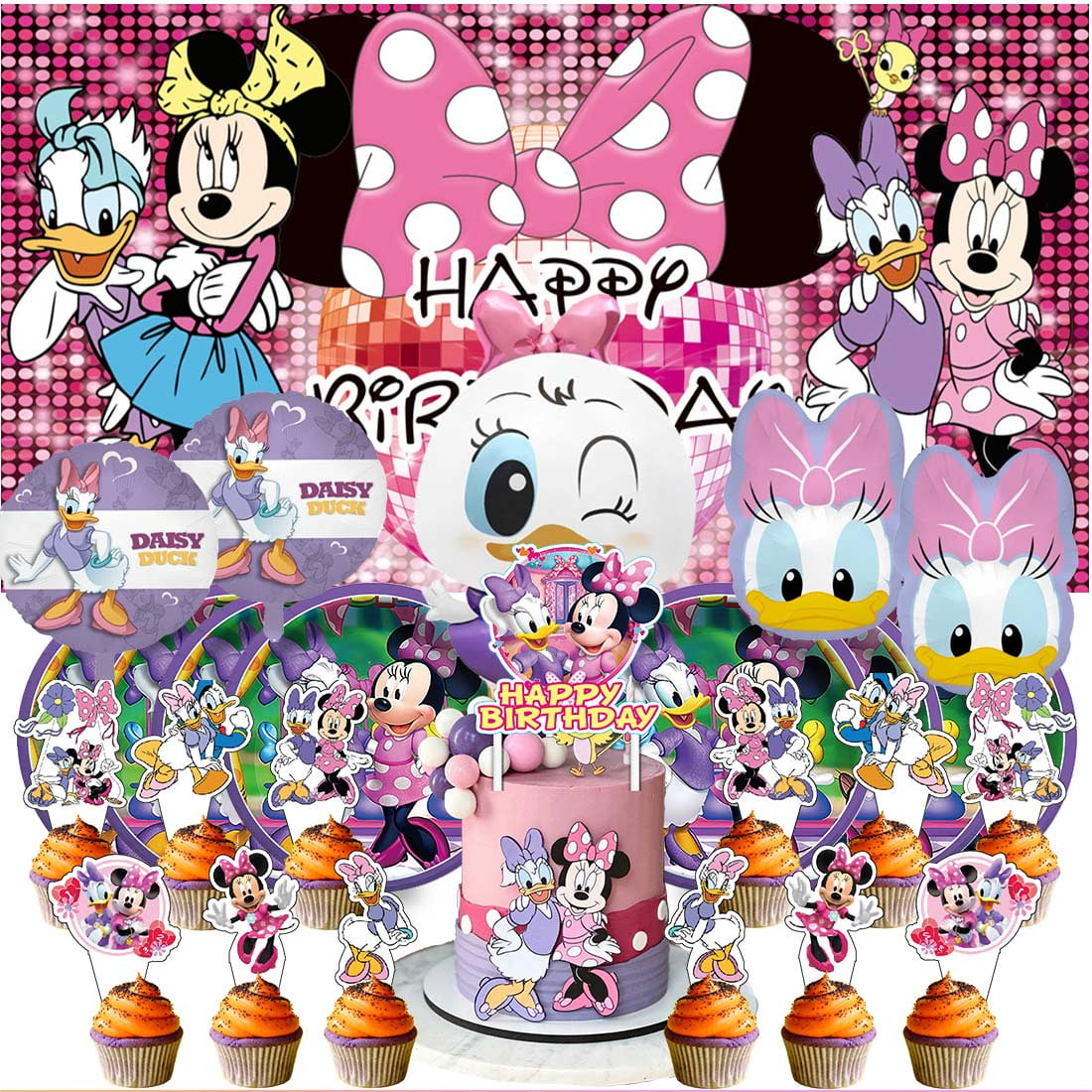 Daisy Minnie bowtique Party Supplies Decor Tableware Backdrop Banner Cake Topper Balloons Birthday Decorations