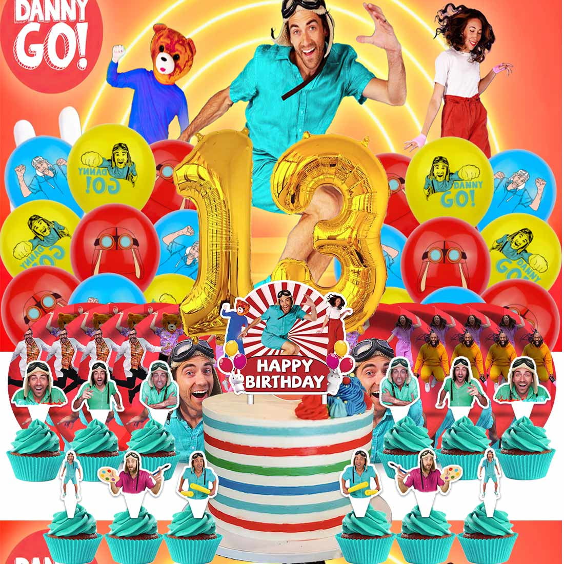 Danny go Balloons Party Supplies 3rd Decor Tableware Birthday Cake Topper Decorations Banner Backdrop