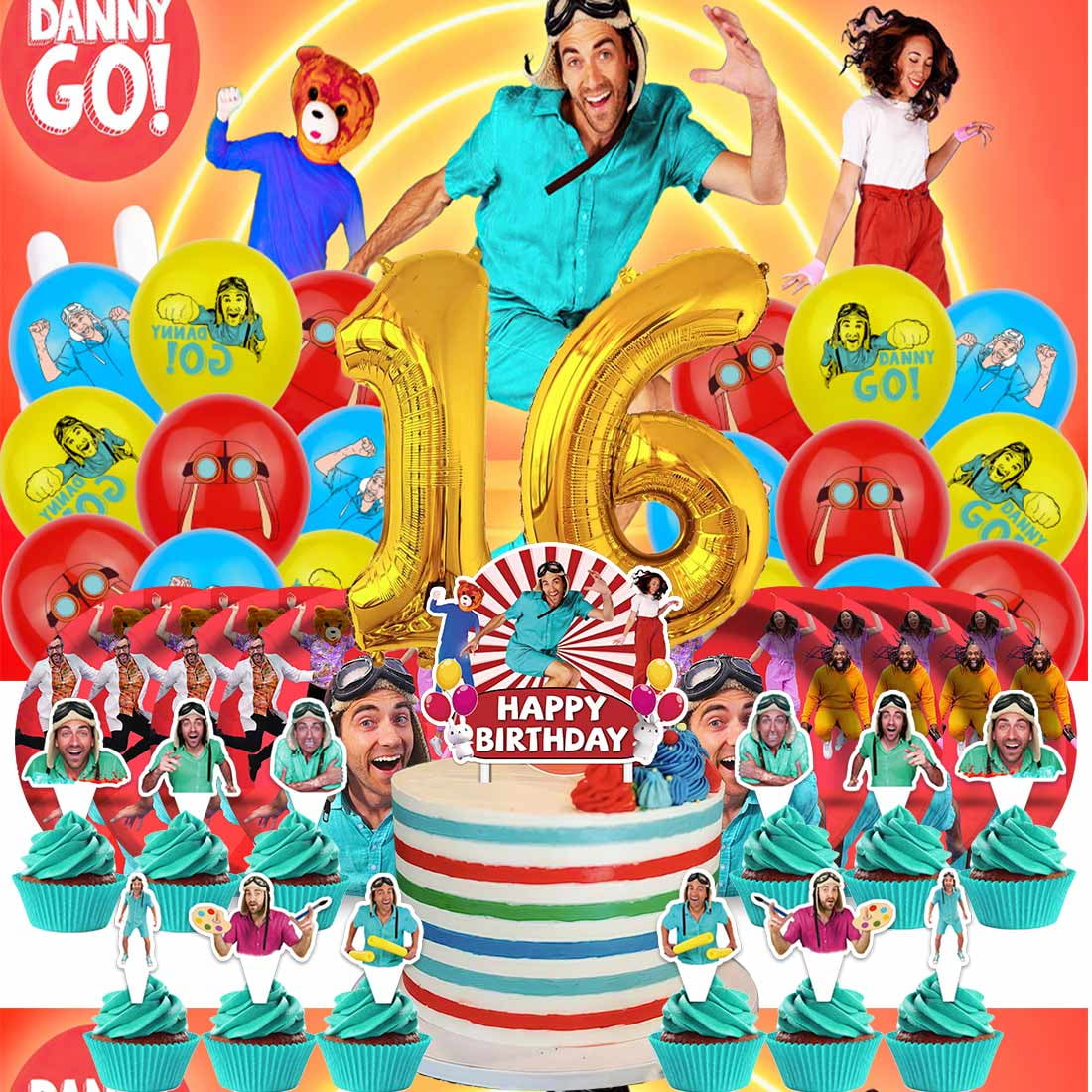 Danny go Balloons Party Supplies 3rd Decor Tableware Birthday Cake Topper Decorations Banner Backdrop