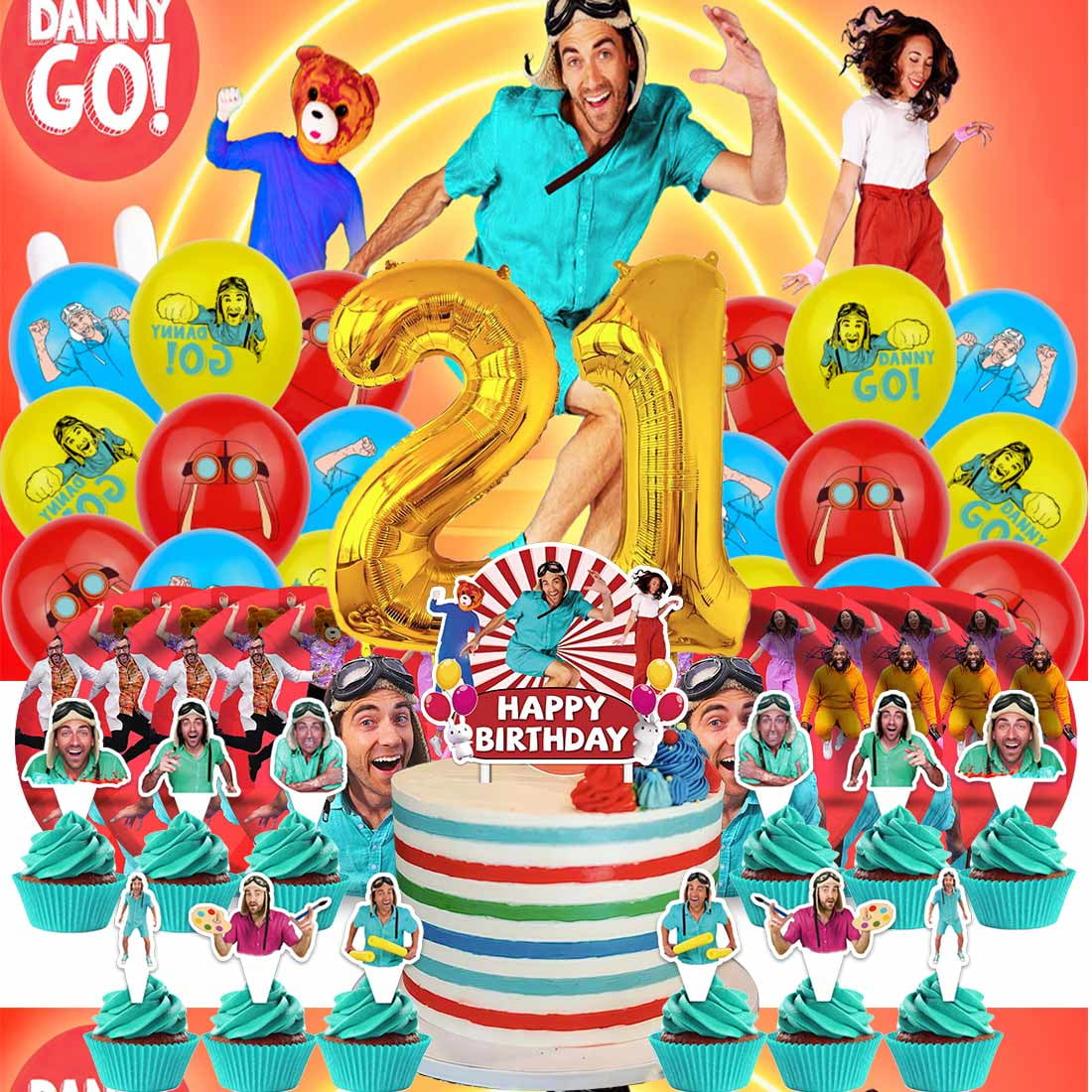 Danny go Balloons Party Supplies 3rd Decor Tableware Birthday Cake Topper Decorations Banner Backdrop
