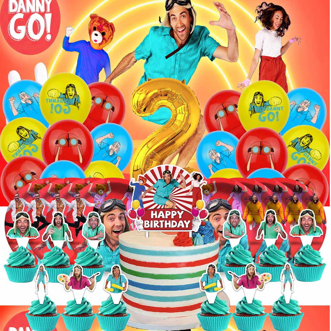 Danny go Balloons Party Supplies 3rd Decor Tableware Birthday Cake Topper Decorations Banner Backdrop
