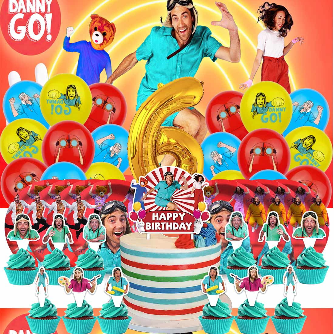 Danny go Balloons Party Supplies 3rd Decor Tableware Birthday Cake Topper Decorations Banner Backdrop