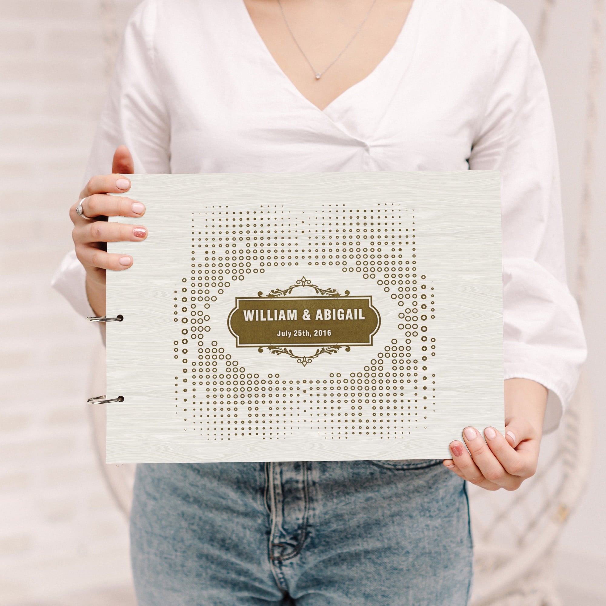 Darling Souvenir Personalized Engraved Laser Cut Wedding Guest Book Wooden Cover Sign-in Book Registry Guestbook Scrapbook-WF