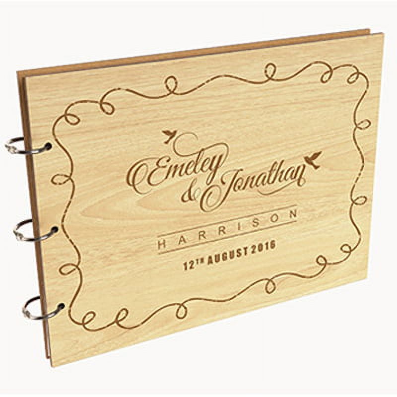 Darling Souvenir Personalized Engraved Laser Cut Wedding Guest Book Wooden Cover Sign-in Book Registry Guestbook Scrapbook-WG