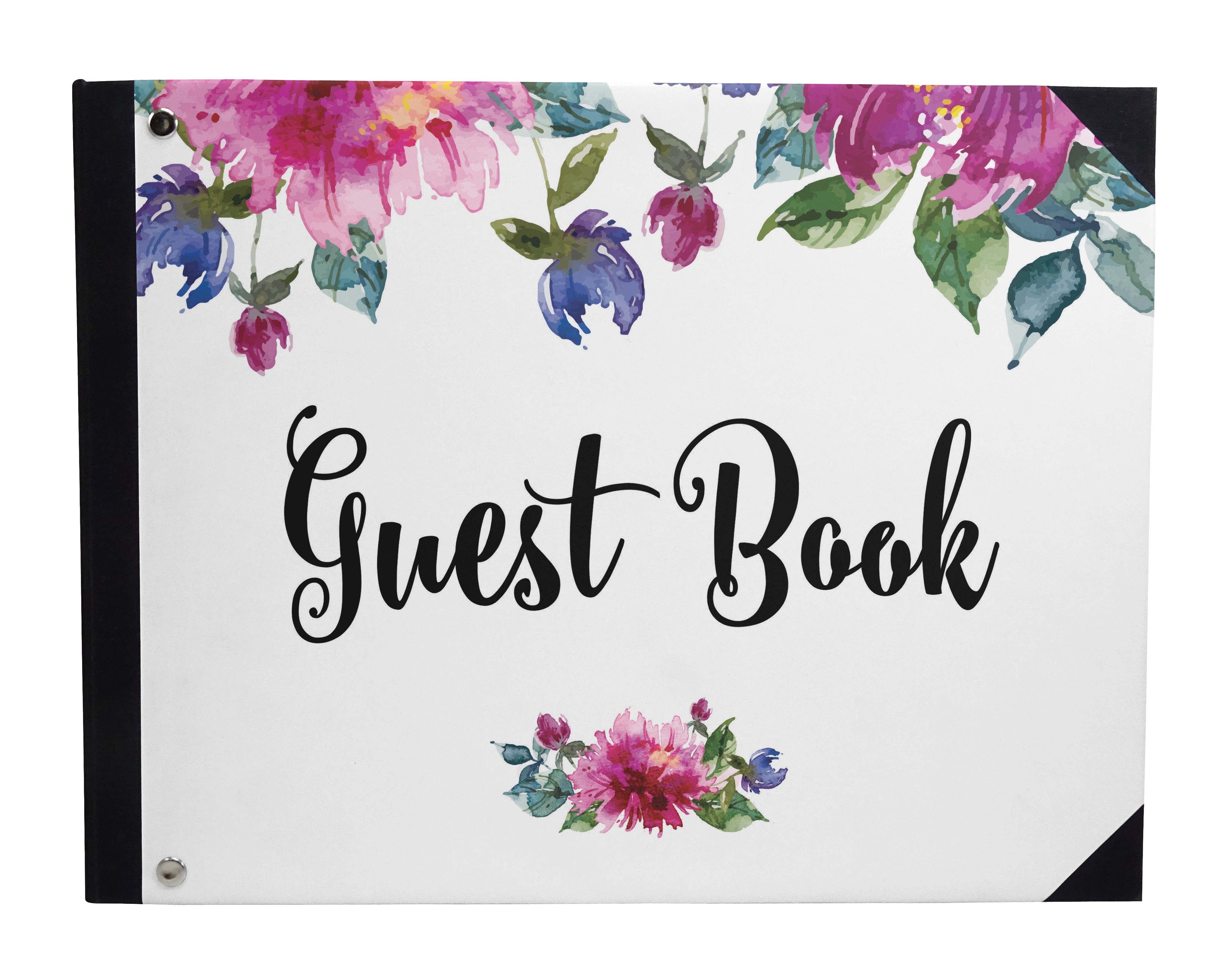 Darling Souvenir White Floral Wedding Guest Book Hardbound Guest Sign-In Book Guest Registry Guestbook-9 x 12 Inches