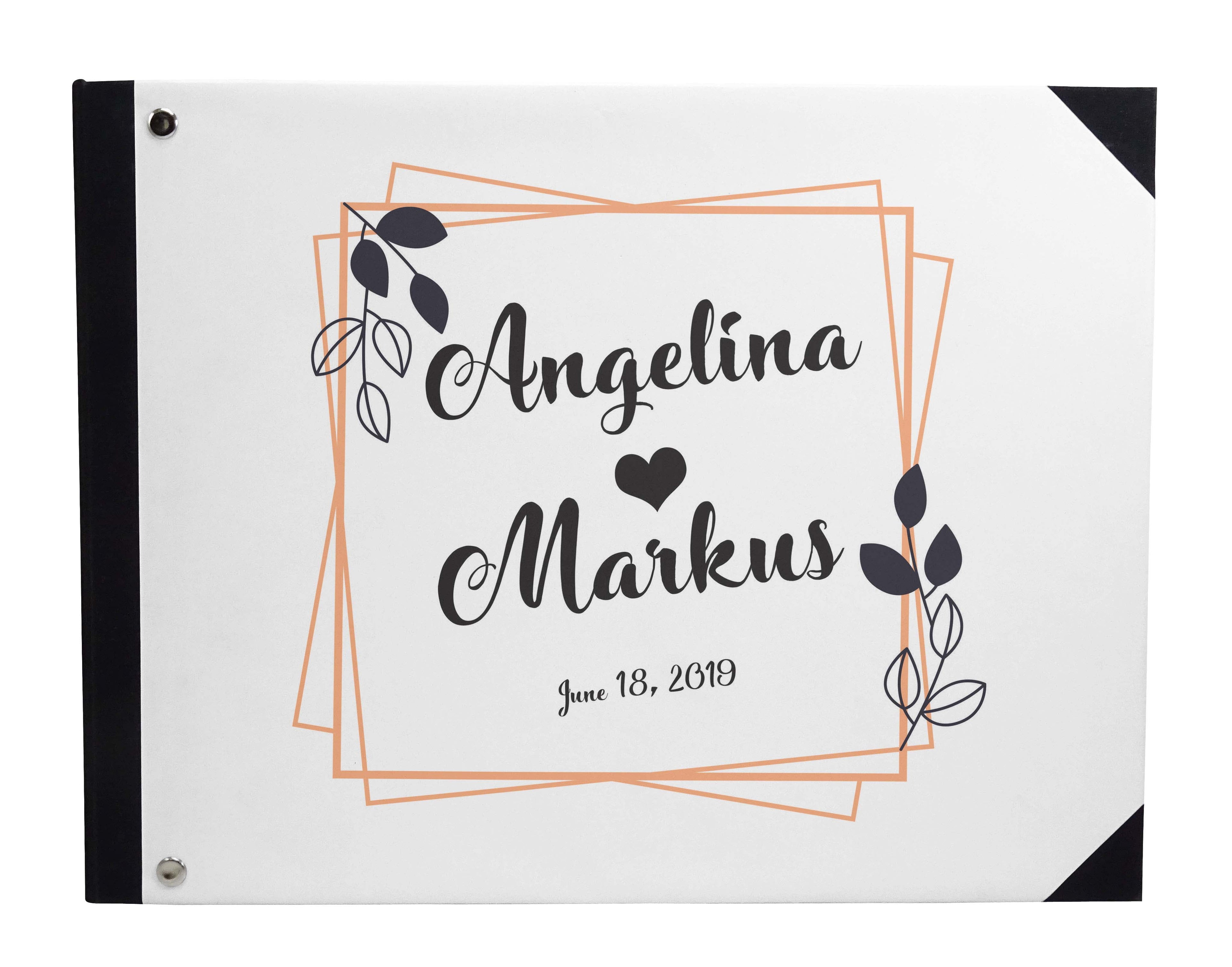 Darling Souvenir White Geometric Wedding Guest Book Hardbound Guest Sign-In Book Guest Registry Guestbook-9 x 12 Inches