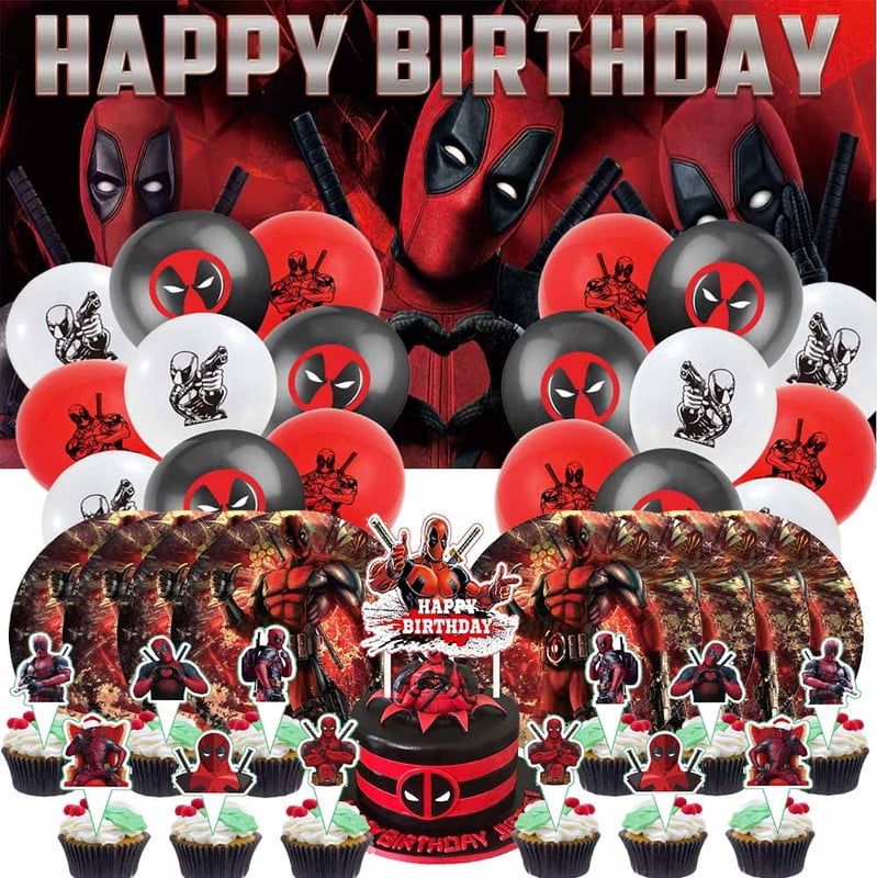 Dead Pool Party Supplies Plates Decorations Birthday Cake Topper Banner Decor Backdrop Balloons