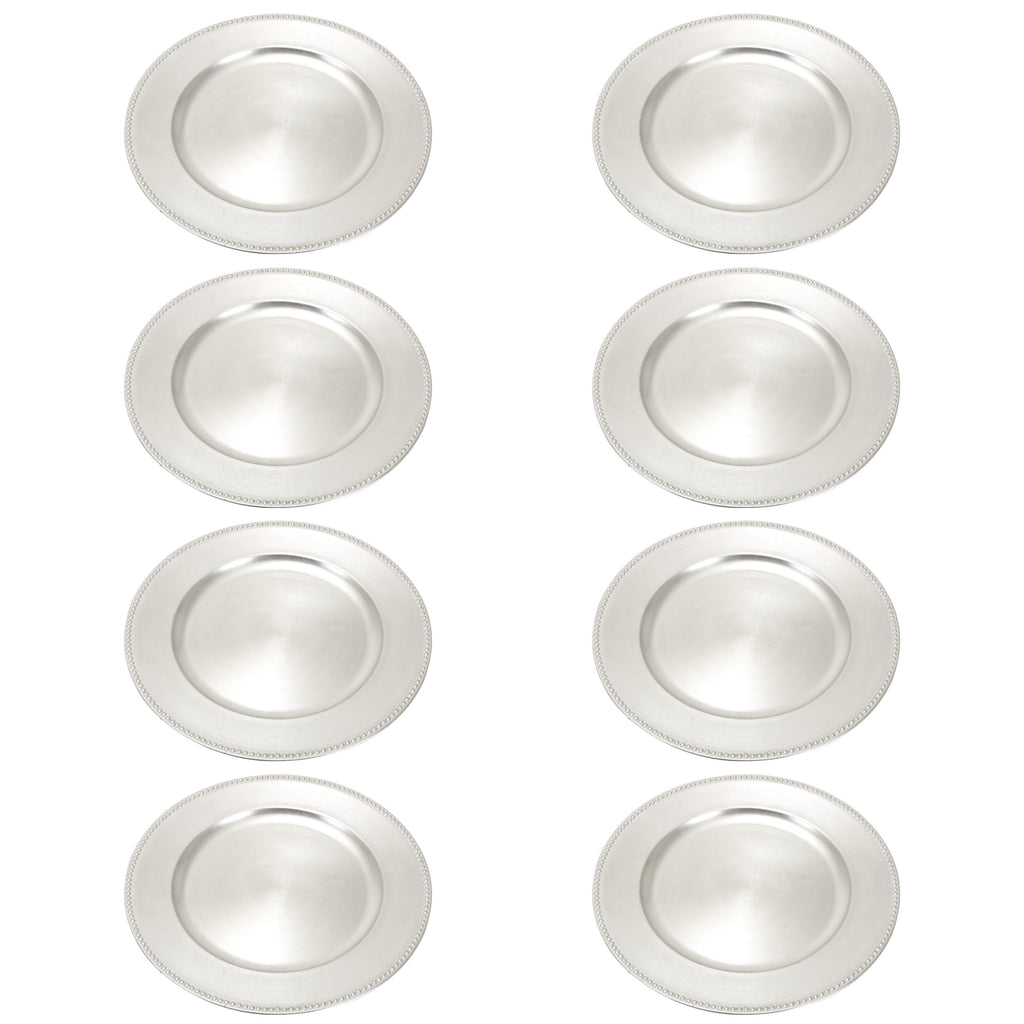 DecMode 13" Round Silver Melamine Charger, Set of 8