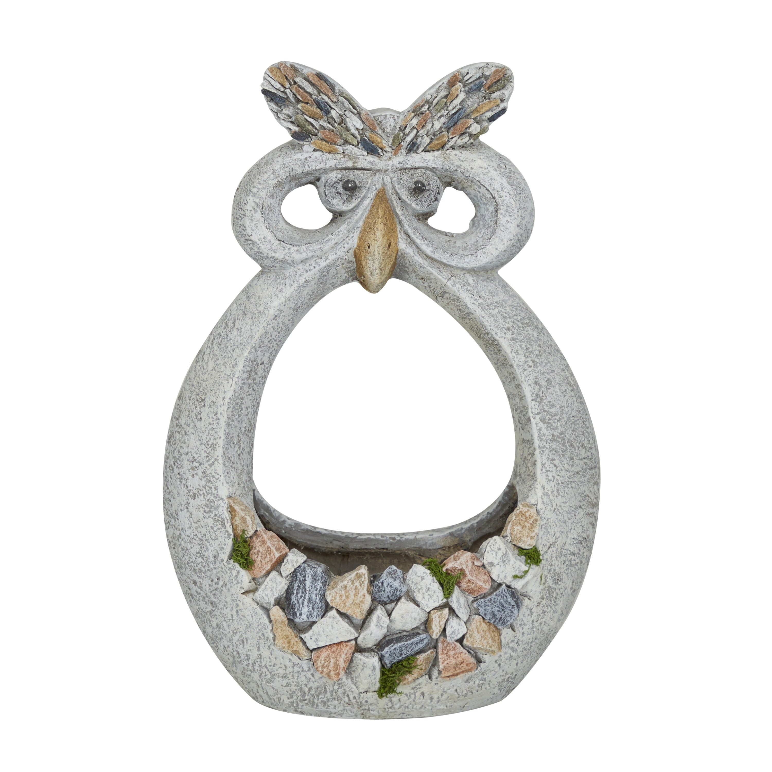 DecMode 14" x 15" Indoor Outdoor Gray Fiberglass Bird Planter with Stone Mosaic Design
