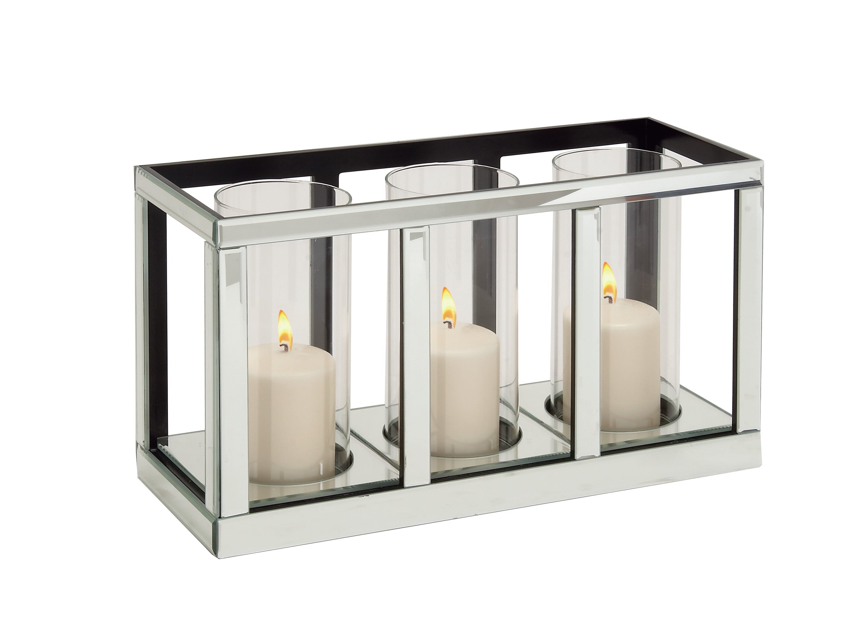 DecMode 3 Holder Silver Glass Pillar Candelabra with Mirrored Accents