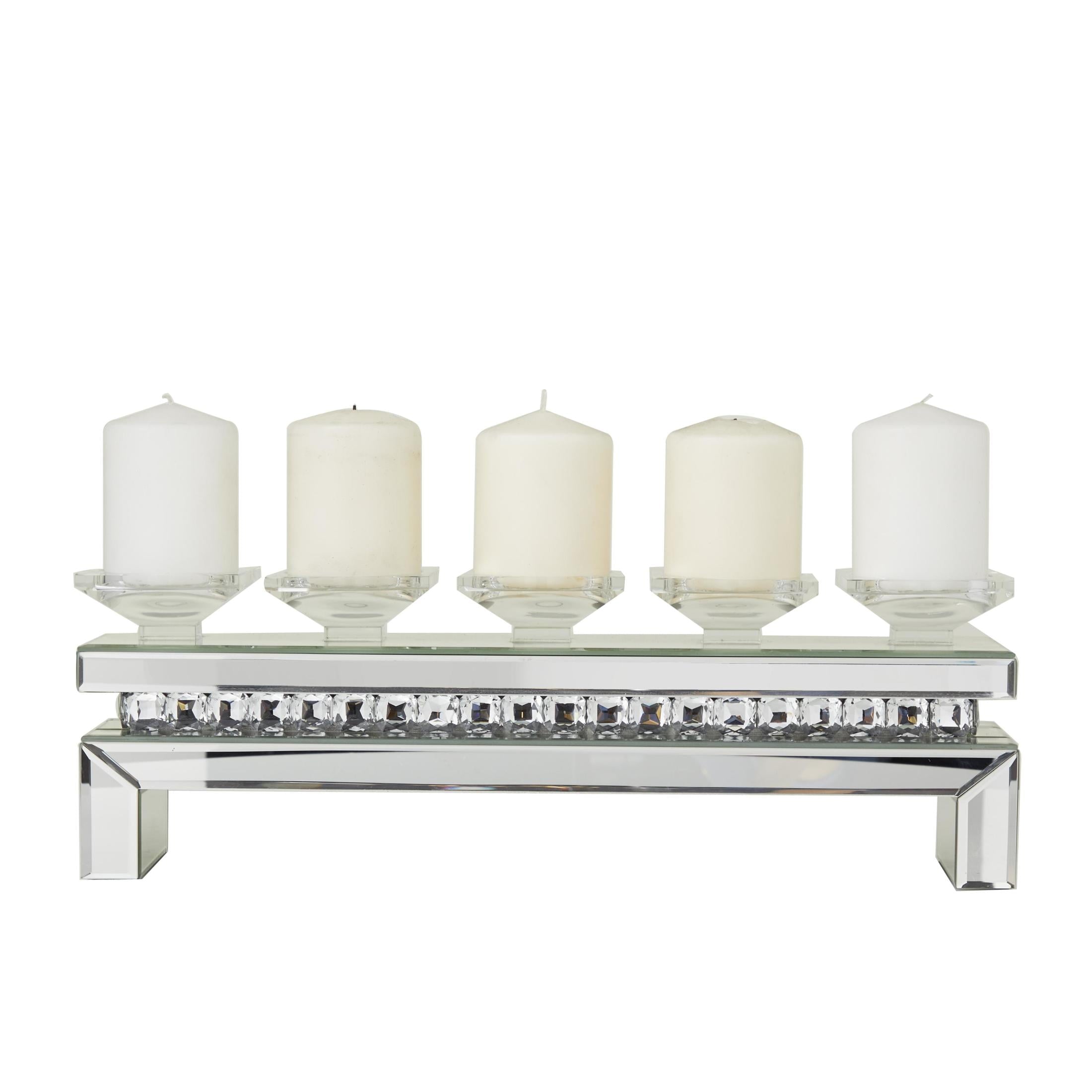 DecMode 5 Holder Silver Wood Pillar Candelabra with Mirrored Accents