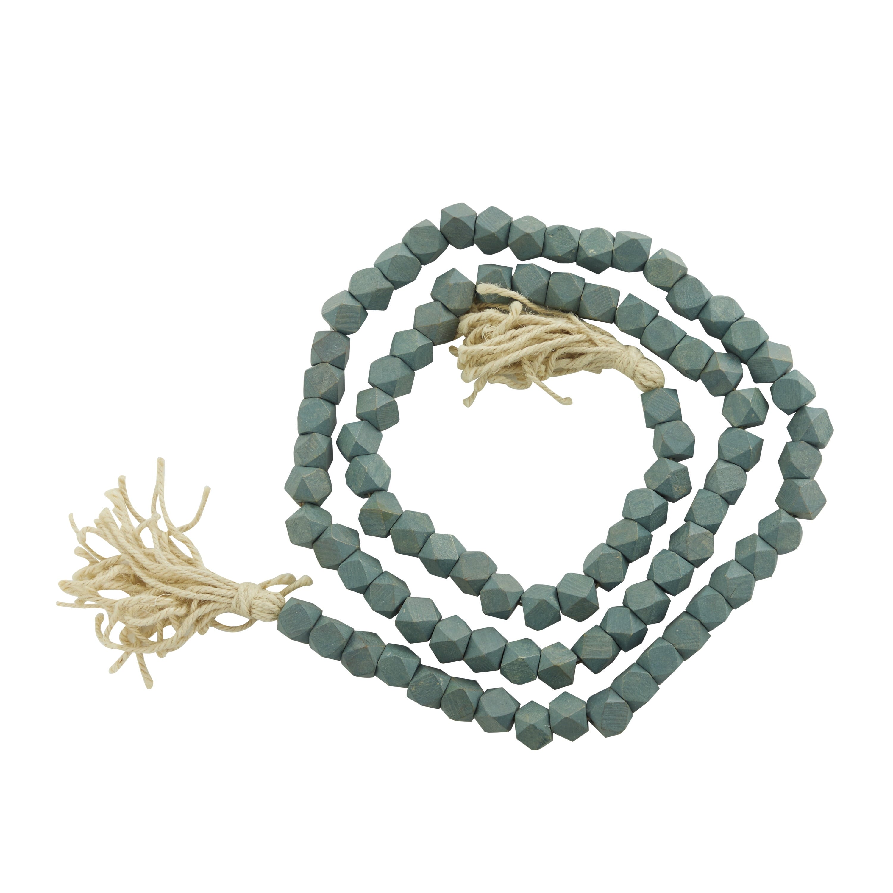 DecMode Green Wood Bohemian Garland Décor with Geometric Bead Details and Cream Cotton Tassel, 81"L