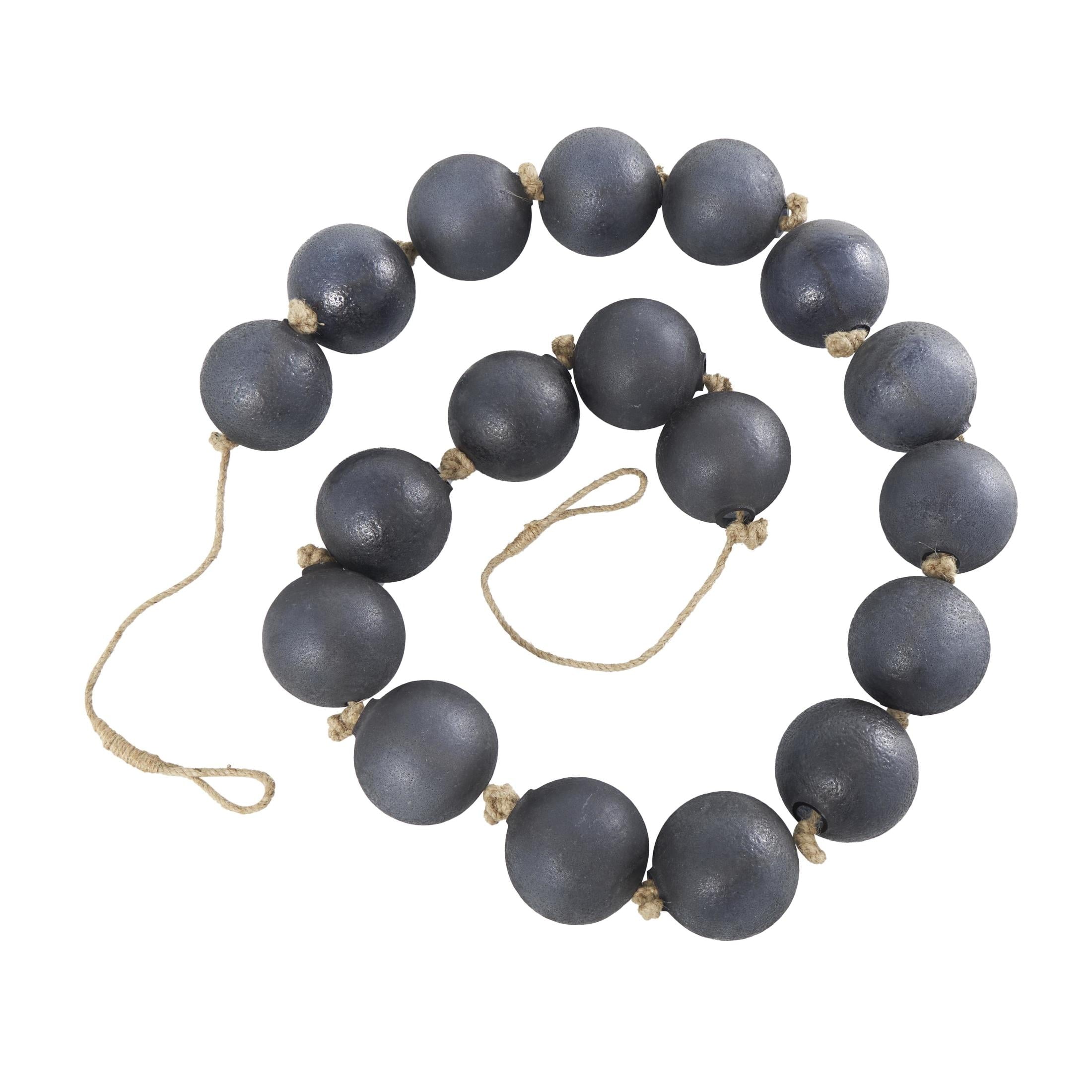 DecMode Handmade Round Extra Long Frosted Orb White Glass Garland with Tassel with Knotted Jute Rope
