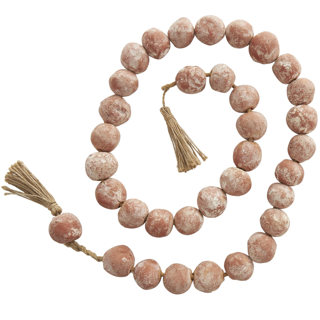 DecMode Handmade Round Intricately Shaped Large Distressed Orange Ceramic Garland with Tassel