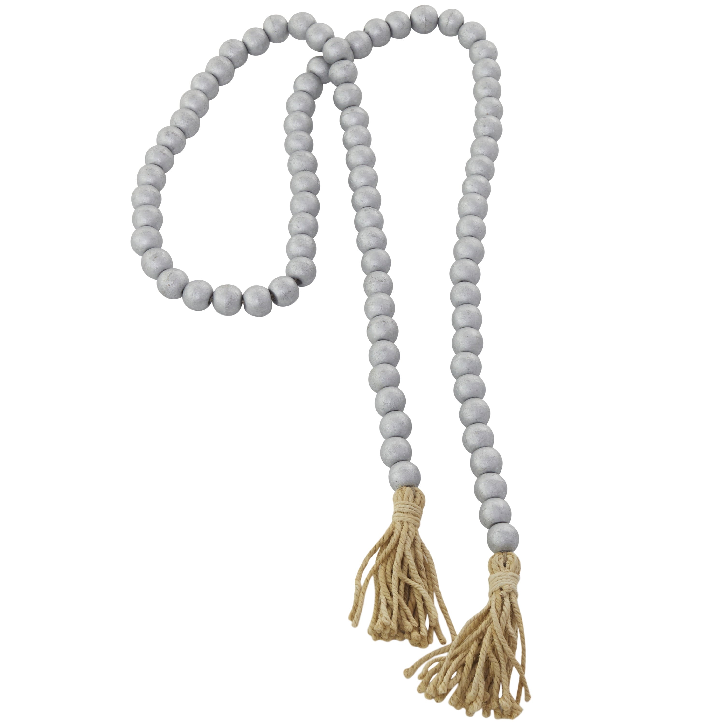 DecMode Green Wood Bohemian Garland Décor with Geometric Bead Details and Cream Cotton Tassel, 81"L