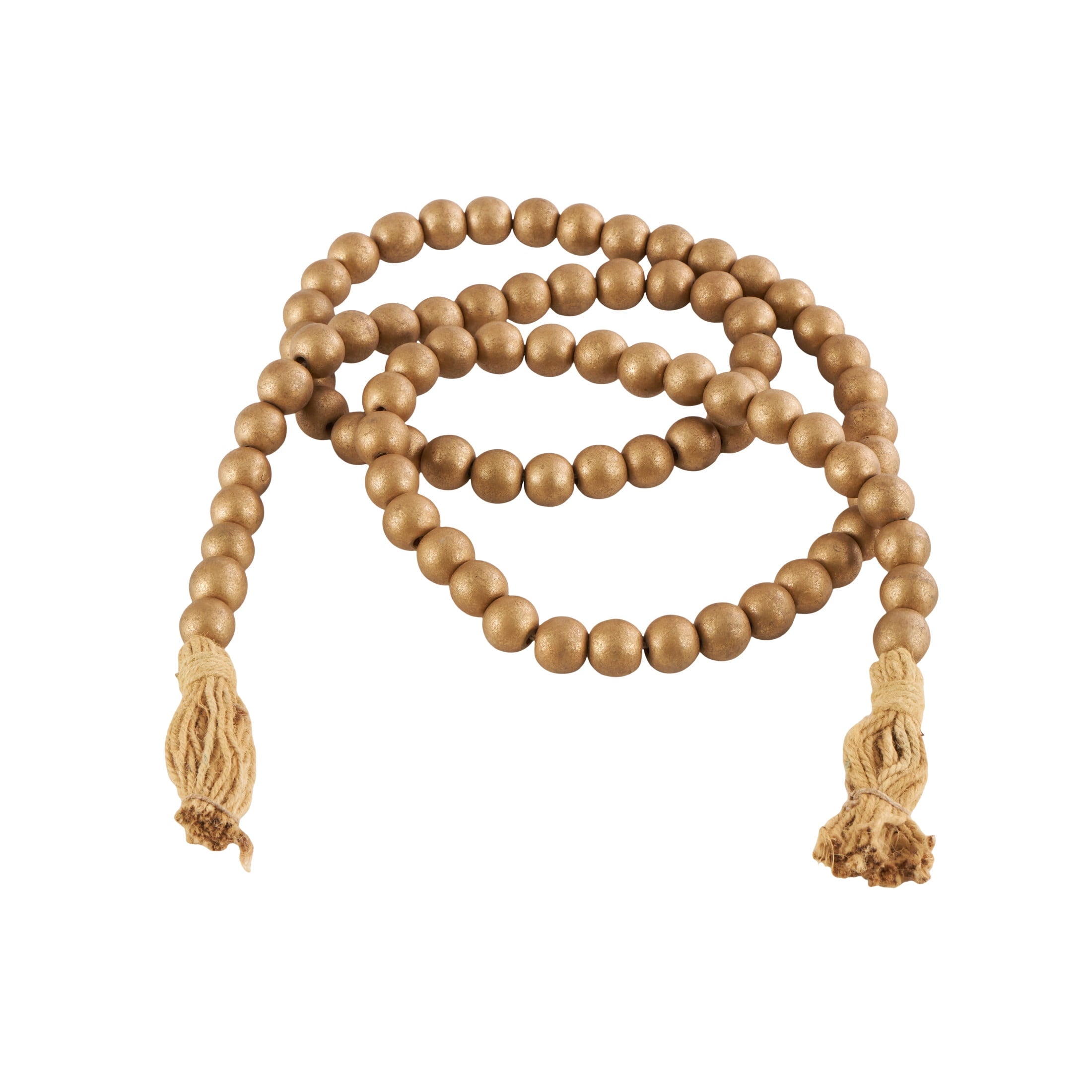 DecMode Green Wood Bohemian Garland Décor with Geometric Bead Details and Cream Cotton Tassel, 81"L