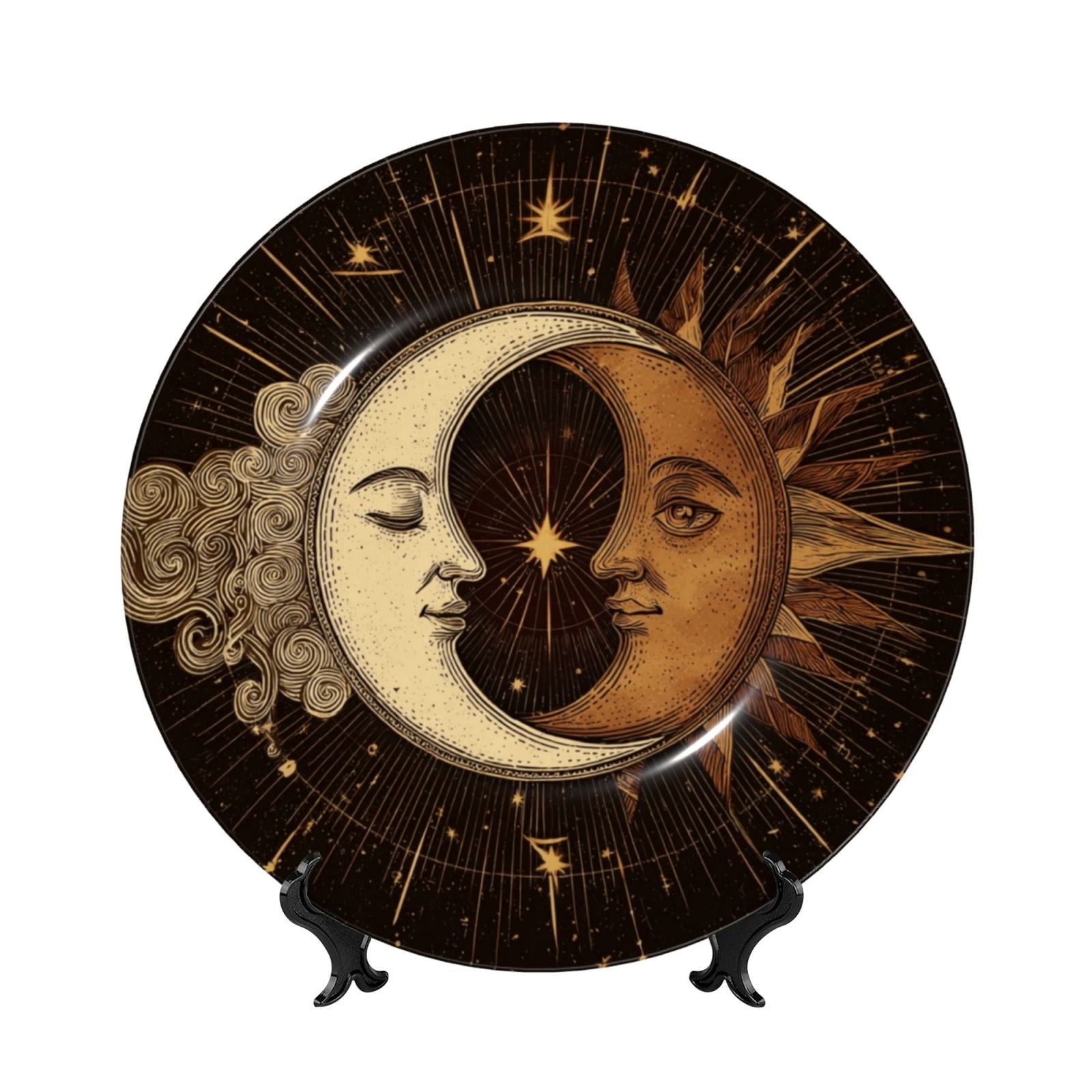 Decorative Plates – Bone China Wall & Table Decor - Sun And Moon - 6in