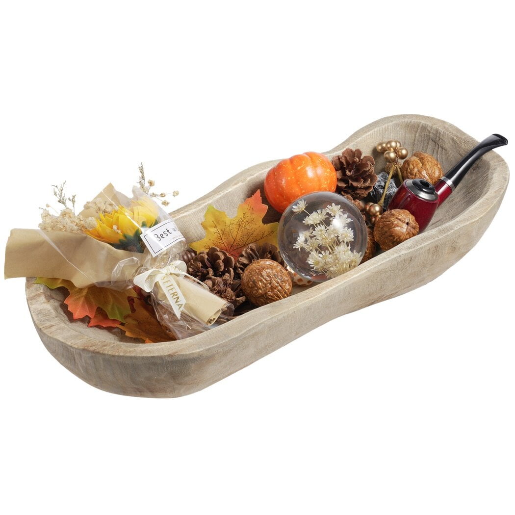Decorative Wooden Bowl for Fruit, Wooden Fruit Bowl for Keys Jewelry Display Natural Handmade Wavy Bowls for Home Kitchen Table Decor