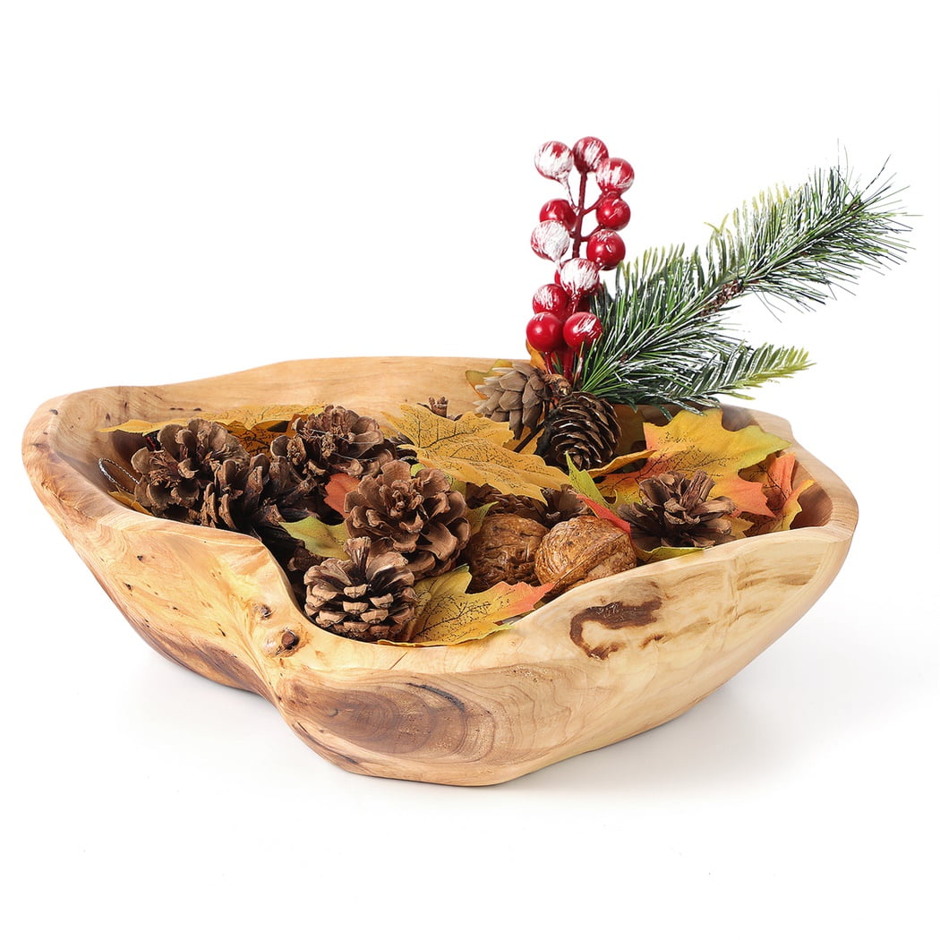 Decorative Wooden Bowl for Fruit, Wooden Fruit Bowl for Keys Jewelry Display Natural Handmade Wavy Bowls for Home Kitchen Table Decor