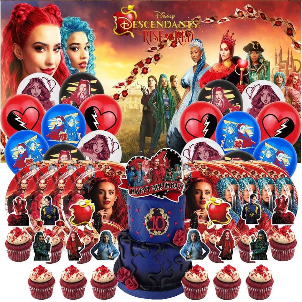 Descendants The Rise of Red Party Supplies Balloons Tableware Decorations Birthday Plates Cake Topper Decor Banner Backdrop