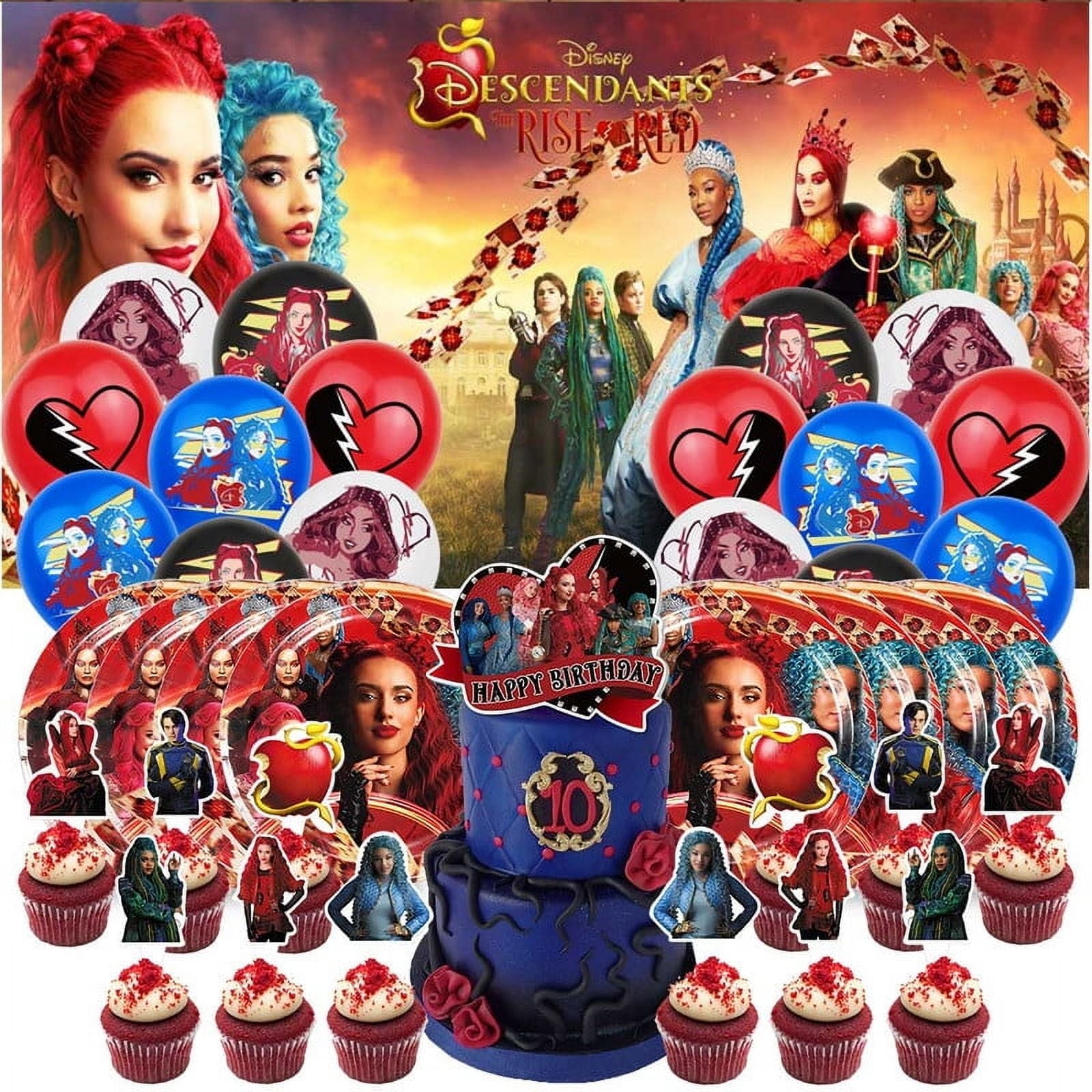 Descendants The Rise of Red Party Supplies Balloons Tableware Decorations Birthday Plates Cake Topper Decor Banner Backdrop