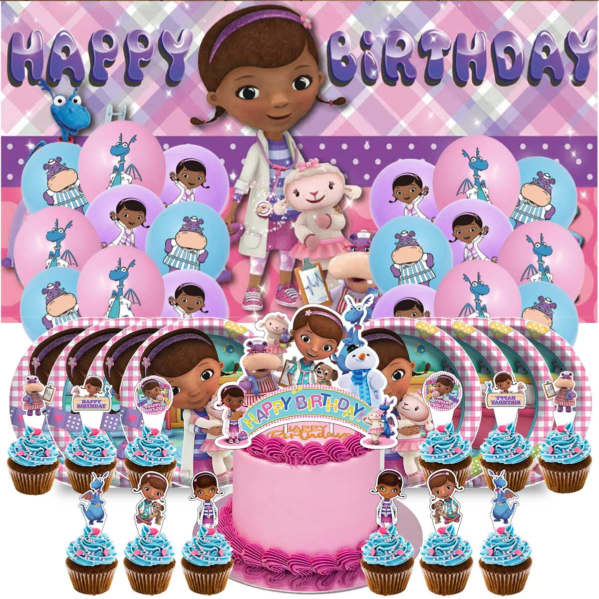 Doc Mcstuffins Birthday Party Supplies Balloons Plates Decoration Cake Topper Decor Tableware Banner Backdrop