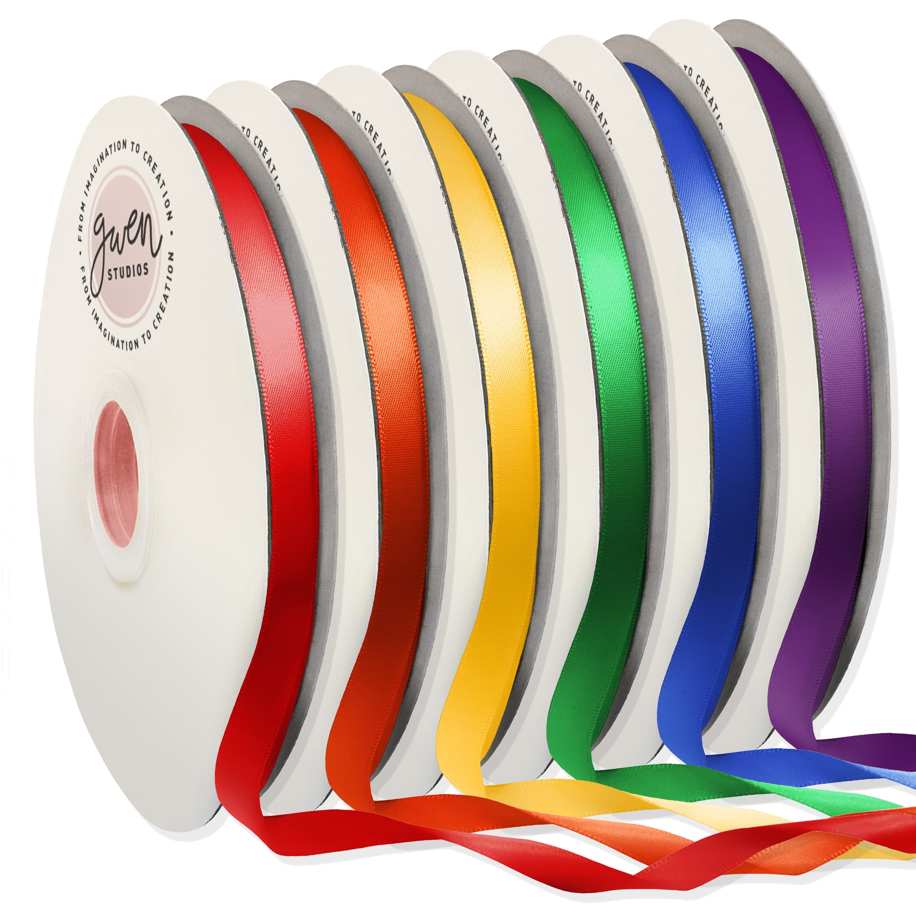 Rainbow Double Faced Satin Ribbon, 6 Colors, 5/8" x 600 Yards by Gwen Studios