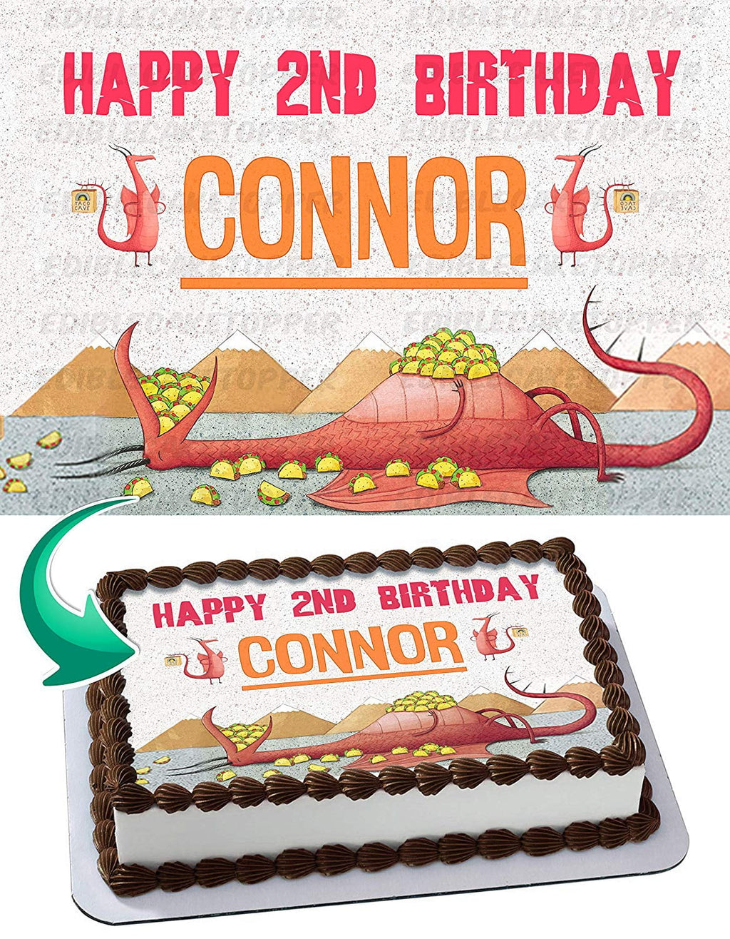 Dragons Love Tacos - Edible Cake Topper - 11.7 x 17.5 Inches 1/2 Sheet rectangular