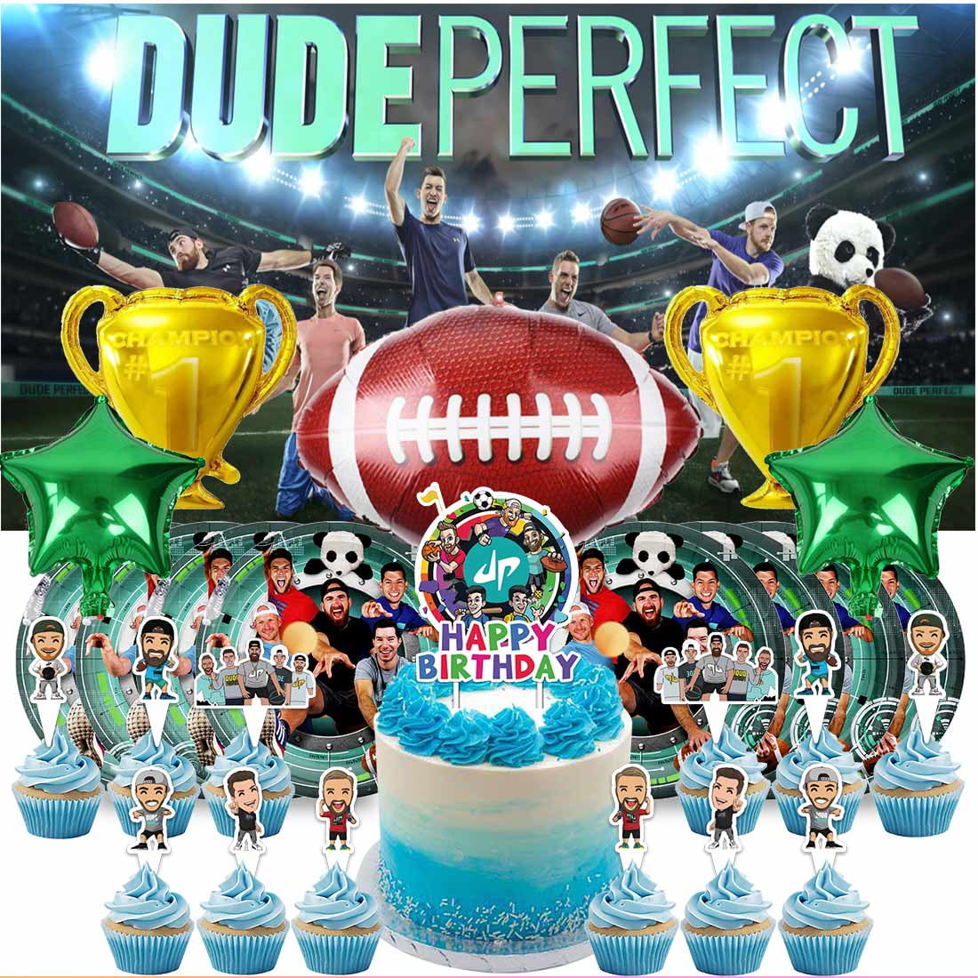 Dude Perfect Party Supplies Decor Tableware Backdrop Banner Cake Topper Balloons Birthday Decorations