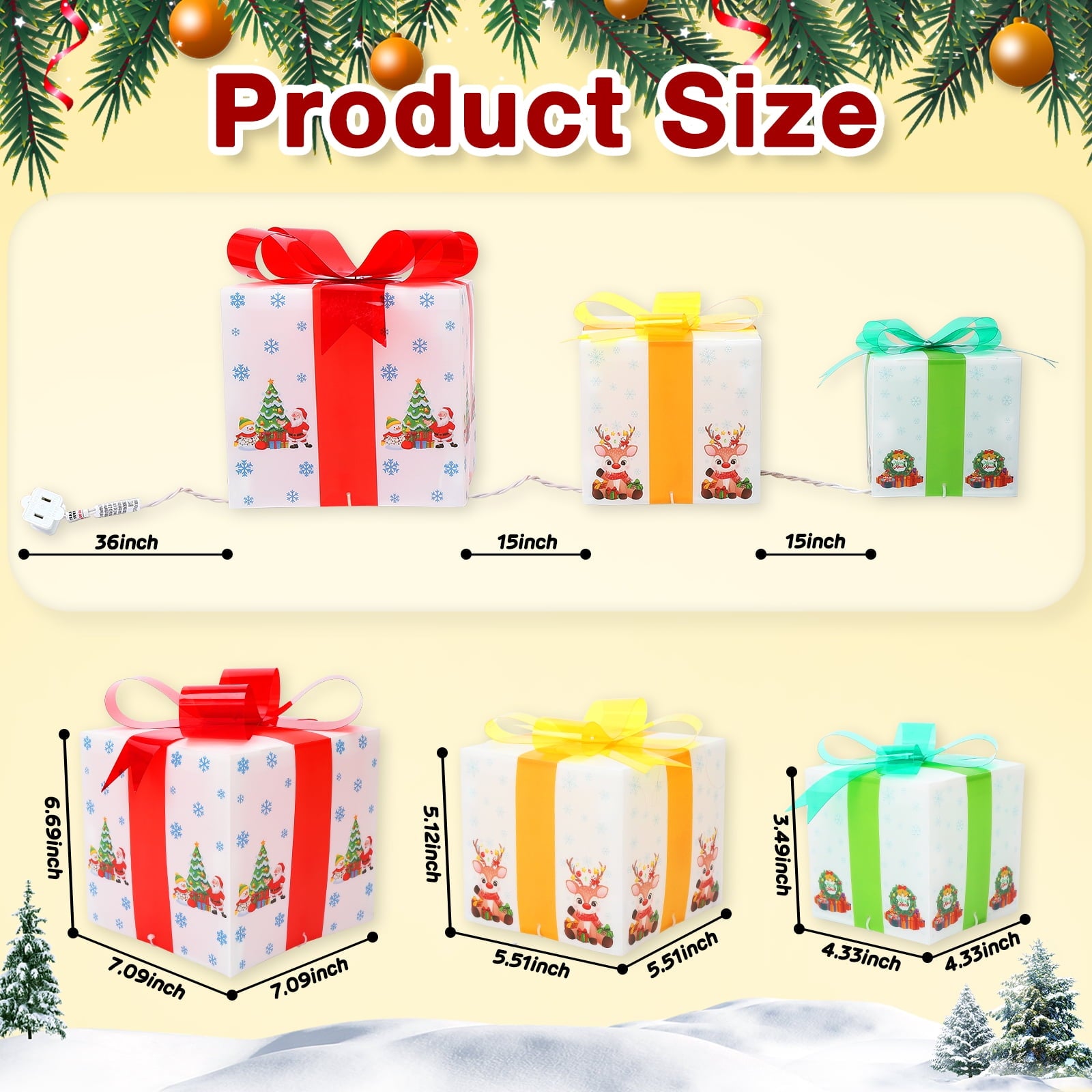 EastVita Christmas Decorations Outdoor Christmas Decorations 3 Packs Lighted Gift Boxes Decorations
