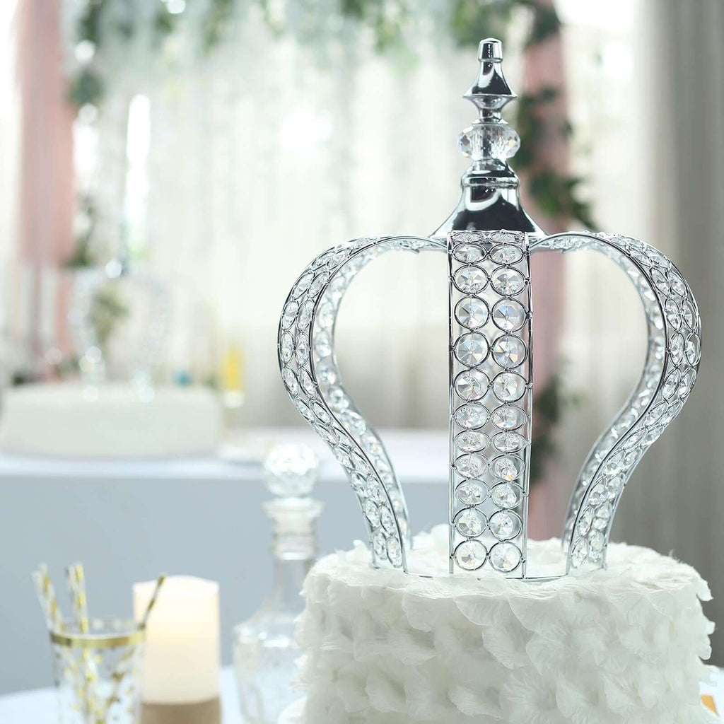 Efavormart 14" Silver Crystal Metallic Royal Crown Cake Topper with 168 Acrylic Beads For Wedding Birthday Party Special Event